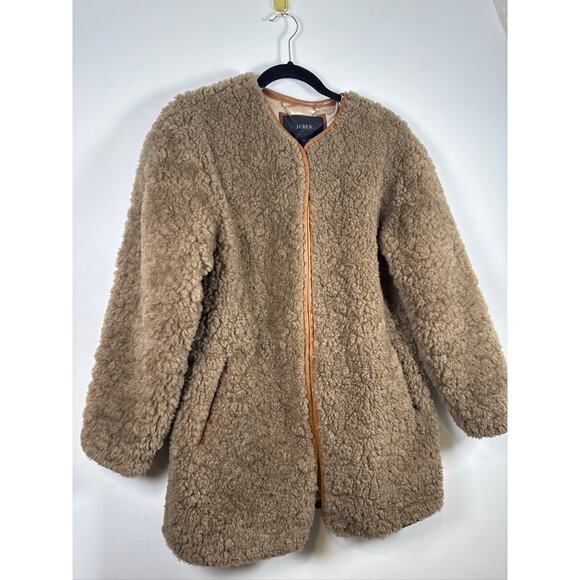 J.CREW Faux Fur Teddy Coat - Tan Polyester Zip Jacket, XS - Picture 4 of 7